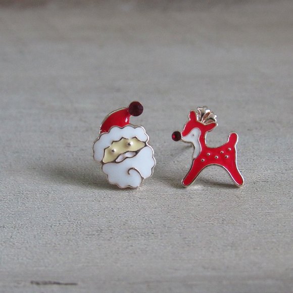 Santa Claus Rudolph Christmas earrings Season Greeting Happy Holidays - Picture 1 of 11